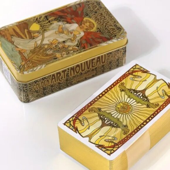 Golden Art Nouveau Tarot Gold Edged with Collector Storage Tin 78 Cards … - Picture 3 of 6
